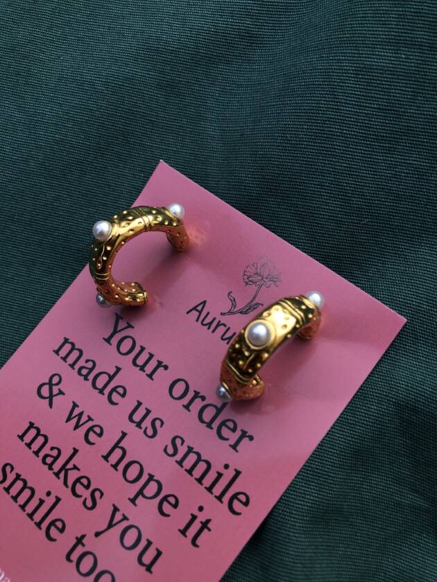 Pearl-Studded Textured Gold Earrings