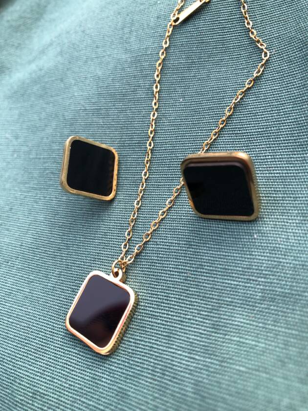 Black Enamel Pendant Set