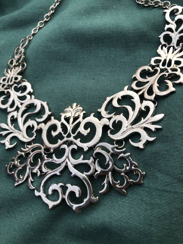 Ornate Silver Scroll Necklace